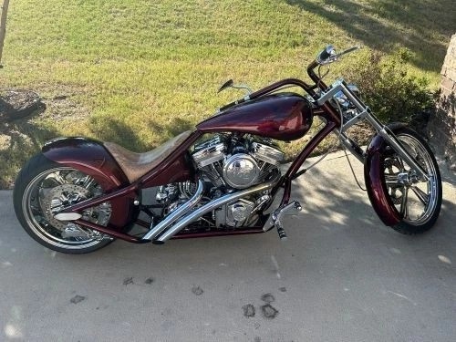 2005 Redneck Low Life Chopper Burgundy Custom seat and Bluetooth XK Light kit